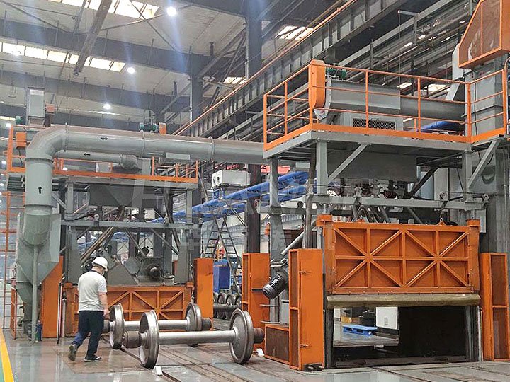 Оборудование для дробеметной очистки железнодорожных колесных пар